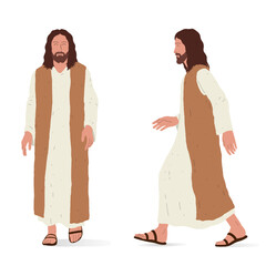 Jesus standing, front and side view. Isometric vector illustration, isolated figure.