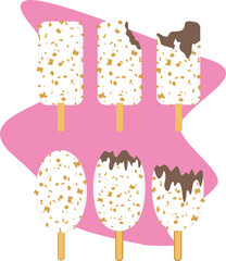 Ice cream vector illustration. Ice cream lolly.  Chocolate. With nuts. White chocolate