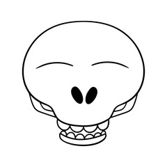 Monochrome picture, Funny character, Cute cartoon skull closed his eyes, vector illustration in cartoon style