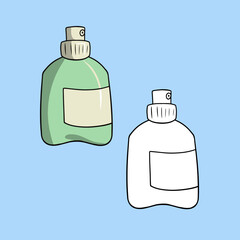 A set of pictures, a green plastic bottle, a spray bottle, a vector illustration in cartoon style