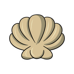 Large beige seashell, marine life, vector illustration in cartoon style