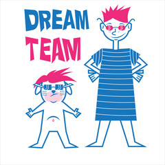 Dream team girl with dog graphic print artwork for apparel, t shirt, sticker, poster, wallpaper and others