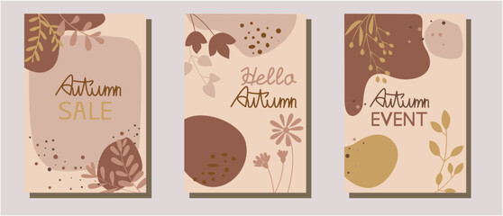  Set of autumnal decorative frame. Autumn seasonal event, sale and promotion template collection. Vector illustration.