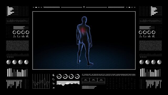 Man with back pathology. 3d body of boy. Rotating animation and closeup of male human structure.