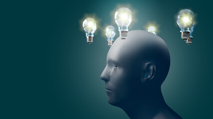 IQ - like many light bulbs in mine. 3D illustration