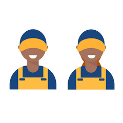 Repair Service set black man woman working logo. Workshop mechanic.