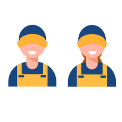 Repair service man woman worker with a smile. Mechanic's workshop.