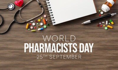 World Pharmacists day is observed every year on 25 September, The day focuses on the importance of pharmacists, and it honors how much they impact our health and well-being. 3D Rendering