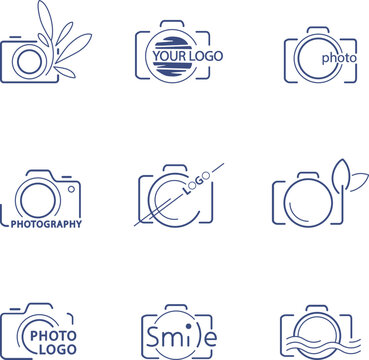 logo template for photographer, photo studio, camera signs set