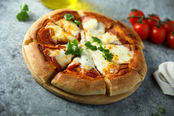 Homemade pizza with mozzarella cheese