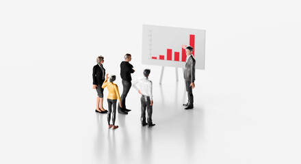 Group of miniature business men co-working start up background concept.