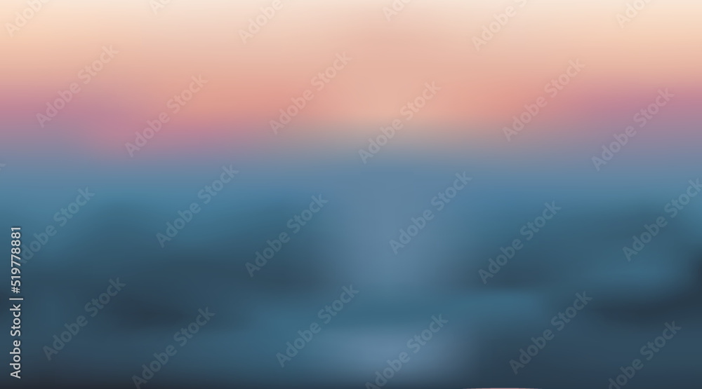 Poster Smooth blur light graphic design with blurs gradient mesh of misty sunset at sea. Vector holographic gradient blue blurred background with modern abstract soft blue color gradient.