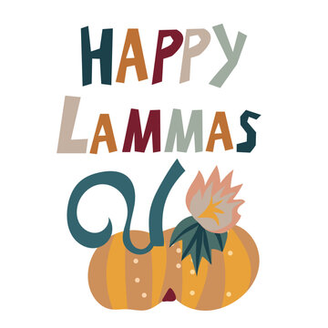 Happy Lammas pagan festival vector greeting drawing with cutout lettering. Colorful vector design for cards, banners, logo, other templates