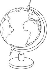 Globe. Vector illustration about back to school. Coloring page with school supplies. Vector illustration