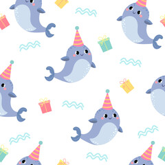 funny seamless patterns for babies. funny animals in cartoon style for birthday decoration. vector illustration