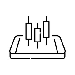 Stock trading mobile phone app. Candlestick chart on an isometric smartphone. Pixel perfect, editable stroke line icon