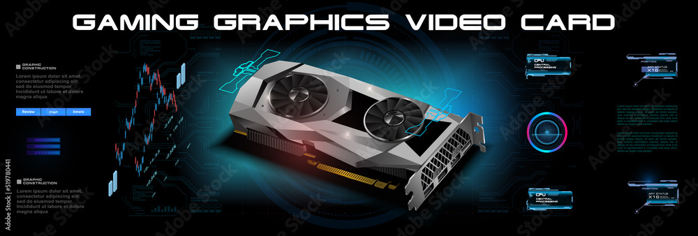 Poster mockup of realistic video card for computer. realistic model graphics card. powerful graphics card f