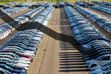 The concept of a decline in car production or prices. Manufacturing crisis or recession crisis in...