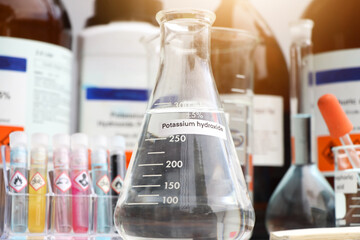 potassium hydroxide in glass, chemical in the laboratory
