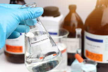 potassium hydroxide in glass, chemical in the laboratory