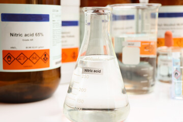 Nitric acid in glass, chemical in the laboratory