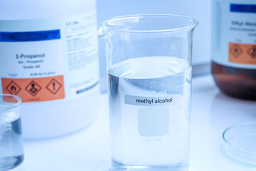 methyl alcohol, a flammable chemical in a laboratory