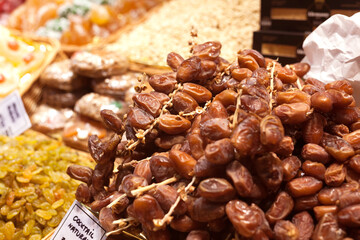 sweet dried dates on the counter in market