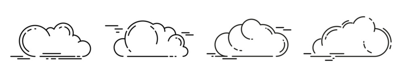 Set of clouds in line style isolated on white background. Vector illustration.