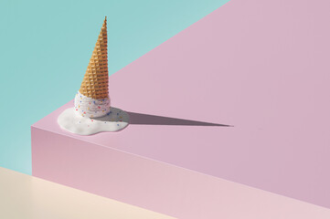 Ice cream background concept. Bright color hipster style shape. Diet sweet wallpaper