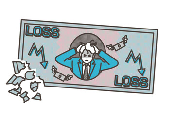 Vector illustration showing loss, stock market crash, and hyperinflation