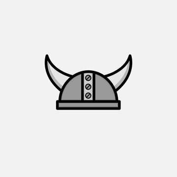 Metal viking helmet with horns on white background.