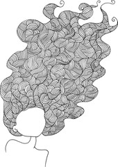 black and white Beauty Hair Pattern Design vector drawing	