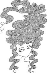 black and white Beauty Hair Pattern Design vector drawing	