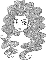 black and white Beauty Hair Pattern Design vector drawing	