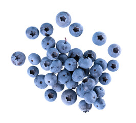 Fresh blueberry isolated on white background. Bilberry or whortleberry. Clipping path. Top view.