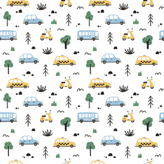 Cute cartoon cars seamless pattern