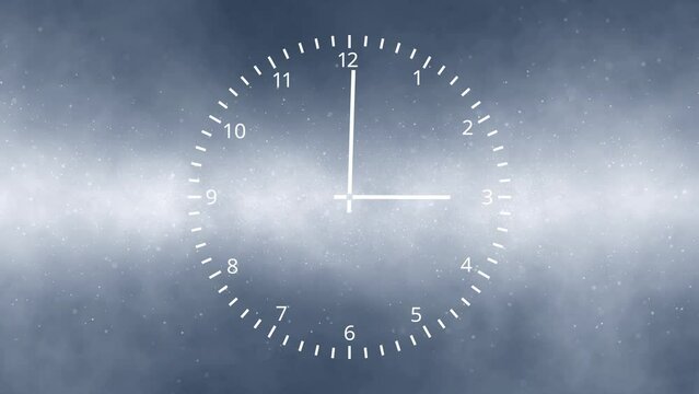 Analog time clock on silver blue shiny background animation background.