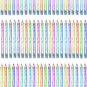 Watercolor pattern back to school with colored pencils