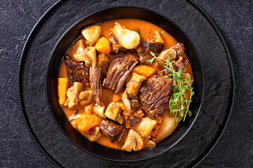 Beef Bourguignon, Beef Burgundy in a black bowl
