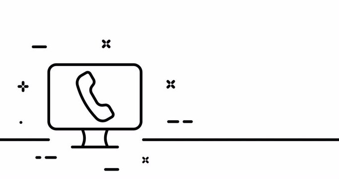 Phone in the monitor. Handset, wired and cordless telephone, communication. Contact us concept. One line drawing animation. Motion design. Animated technology logo. Video 4K