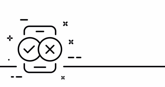 Phone with cross and tick. Checkmark, leave your review, reminder, choice. Feedback concept. One line drawing animation. Motion design. Animated technology logo. Video 4K