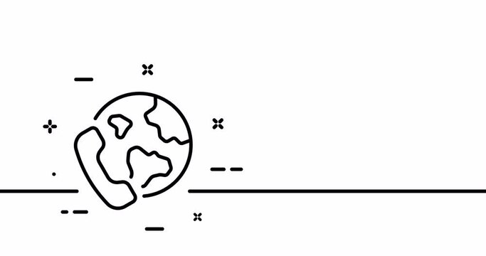 Handset With earth. Talk, world, conversation, wired and cordless telephone, communication. Contact us concept. One line drawing animation. Motion design. Animated technology logo. Video 4K