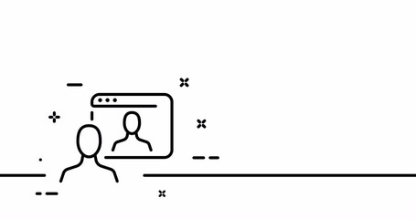 Computer work. Worker, office, Website, resume, biography, call center, support service, headphones. Hotline concept. One line drawing animation. Motion design. Animated technology logo. Video 4K