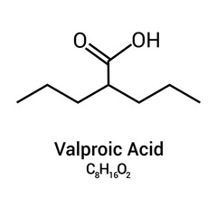 chemical structure of valproic acid (C8H16O2)