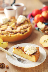 Apple pie with walnuts - typical autumn dish	