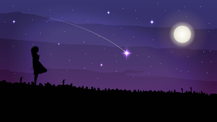 silhouette girl looking sky full stars. Vector illustration