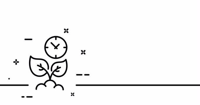 Tree leaf with watch. Plant, rain, flower, garden, earth, fertilizer, seeds, greenery, photosynthesis. Ecology concept. One line drawing animation. Motion design. Animated technology logo. Video 4K