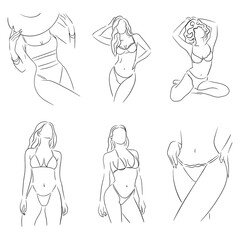 Sexy women posing, line art, minimalism