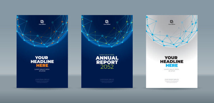Abstrac net trianggle polygon on globe dark blue and white backgound whit green and orange dot A4 size book cover template for annual report, magazine, booklet, proposal, portofolio, brochure, poster