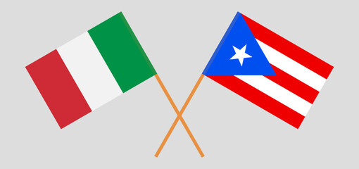Crossed flags of Italy and Puerto Rico. Official colors. Correct proportion